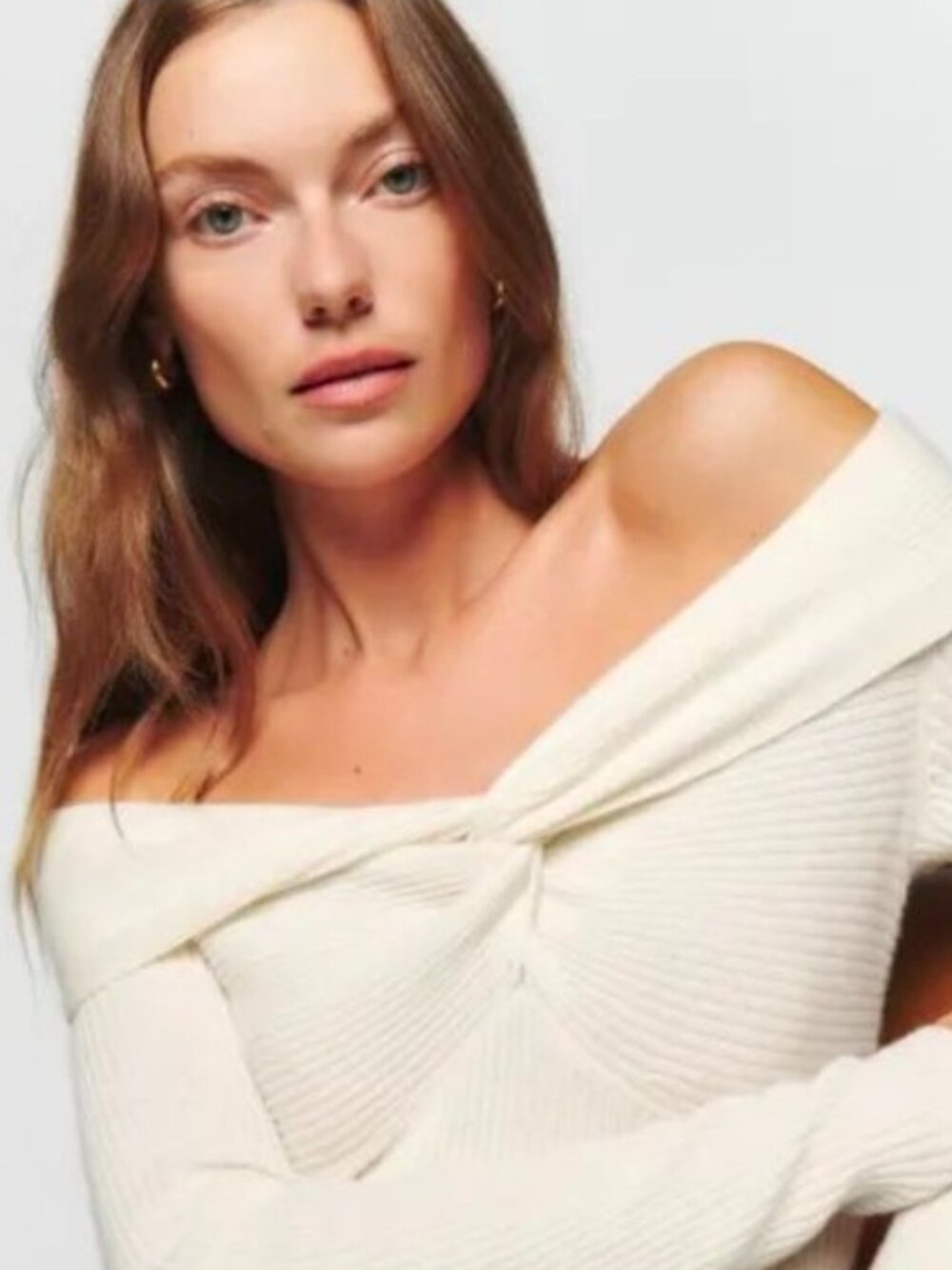 Reformation Natalia Cashmere Twist Front Sweater in Gossamer Size Small NWOT